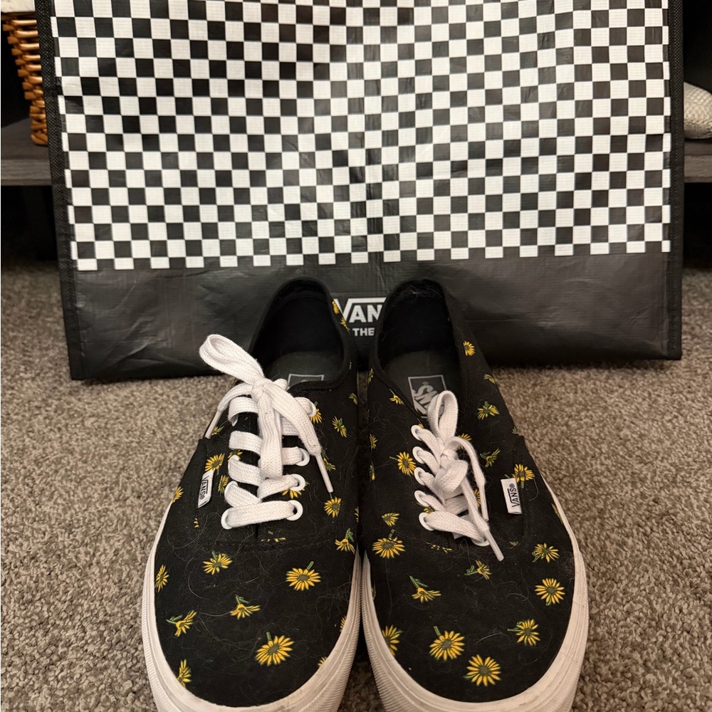 Vans Black Sneakers with Yellow Floral Design